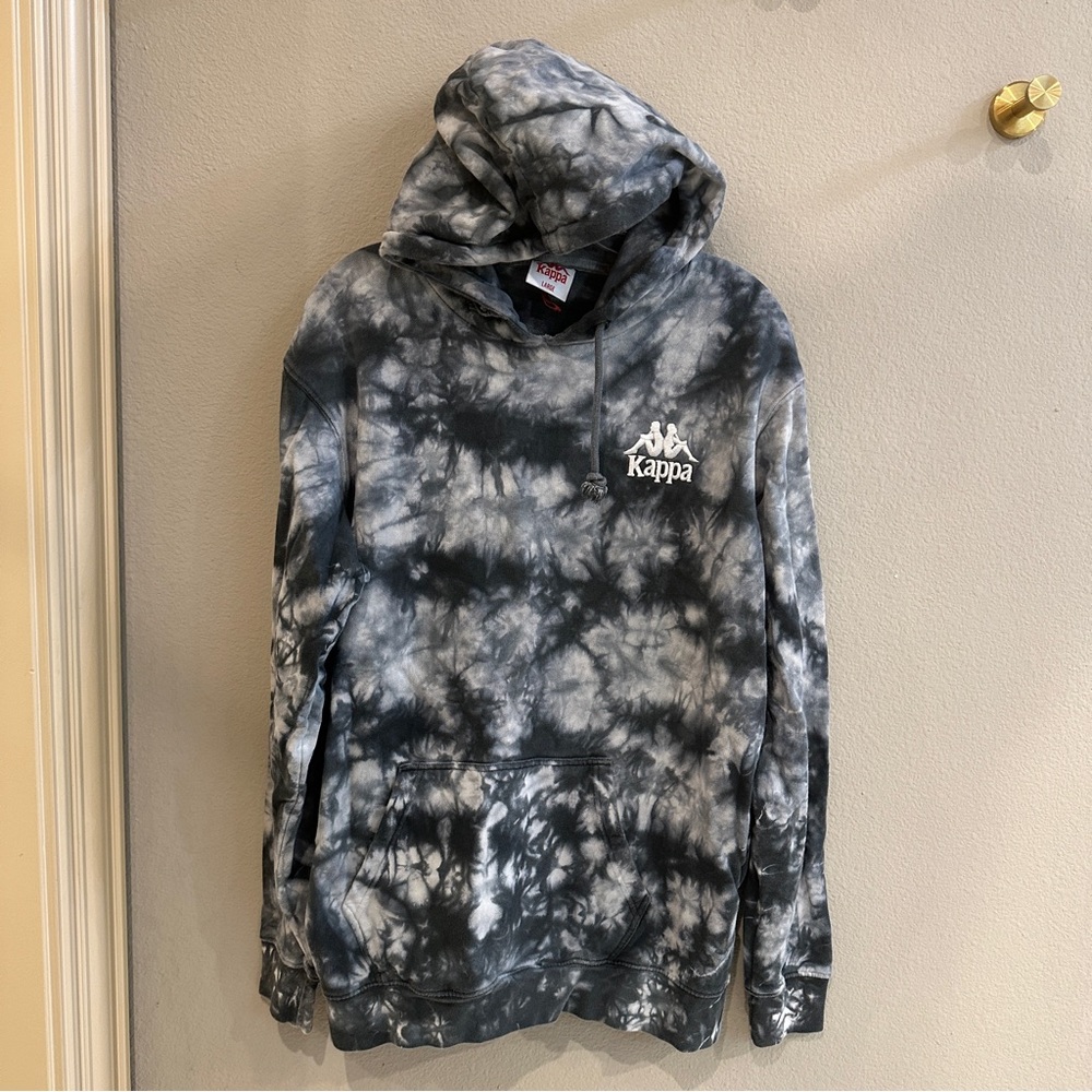 Kappa Tie Dye Hoodie Gray Black Logo Pullover Sweatshirt Mens Large - Picture 2 of 8